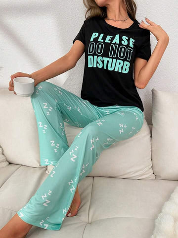 Black with sea green do not disturb Printed Night wear ( RX-9999)