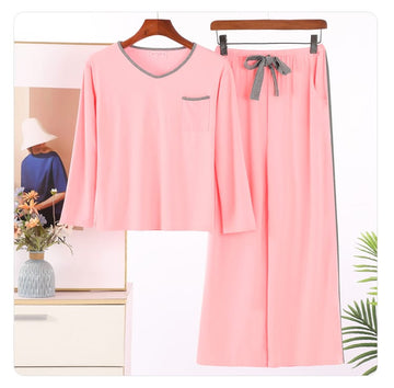 Pink with grey V Neck Pocket T-shirt with Plazo Trouser Suit (RX-374)