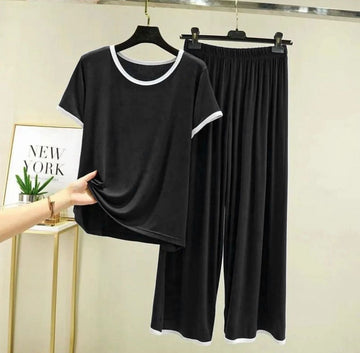 Black Half sleeves with white pipen With Matching plazzo night suit For Her (RX-402)