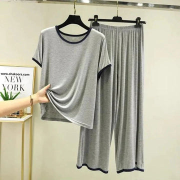 hazel Grey Half sleeves with black pipen With Matching plazzo night suit For Her (RX-404)