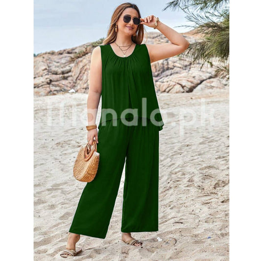 Green Sleeveless Shirt With Plazo Pajama Suit For Her (RX-501)