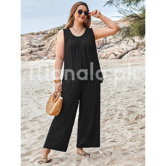 Black Sleeveless Shirt With Plazo Pajama Suit For Her (RX-502)