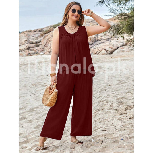 Maroon Sleeveless Shirt With Plazo Pajama Suit For Her (RX-503)