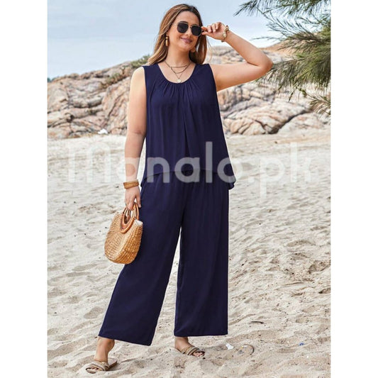 Navy Blue Sleeveless Shirt With Plazo Pajama Suit For Her (RX-500)