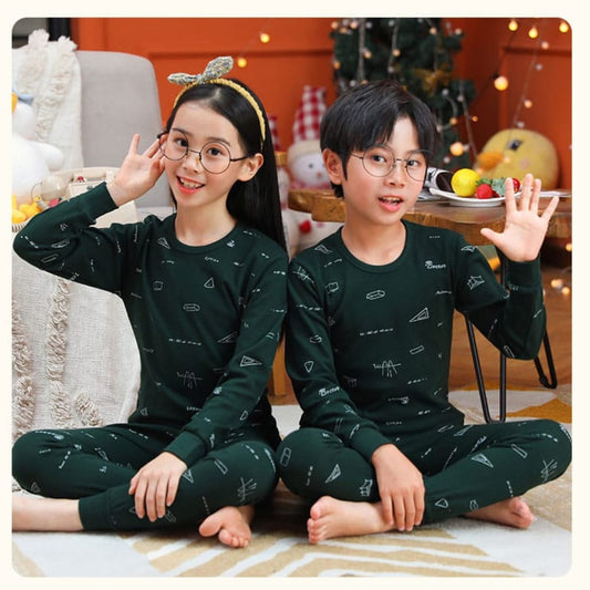 Baby Or Baba Dark Green Printed Full Sleeves T-shirt With Printed Pajama Suit for Kids (1 Pcs) (RX-175)
