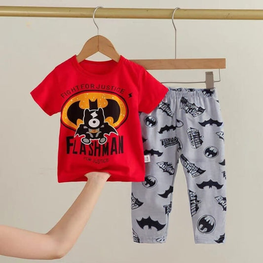 Baby Or Baba Red Bat Printed Print Half Sleeves T-shirt With Printed Pajama Suit for Kids (1 Pcs) (RX-173)