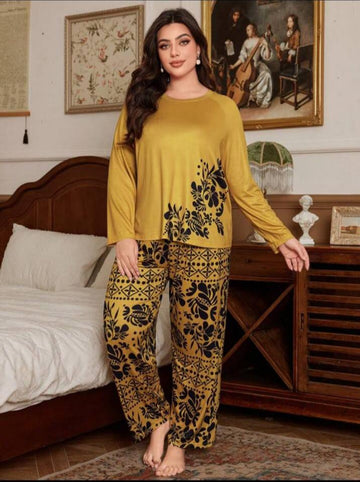 Brown Floral Print Half Sleeves with floral Printed pajama Night Suit