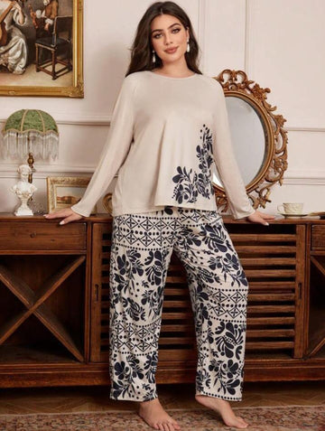 Off white Floral Print Half Sleeves with floral Printed pajama Night Suit