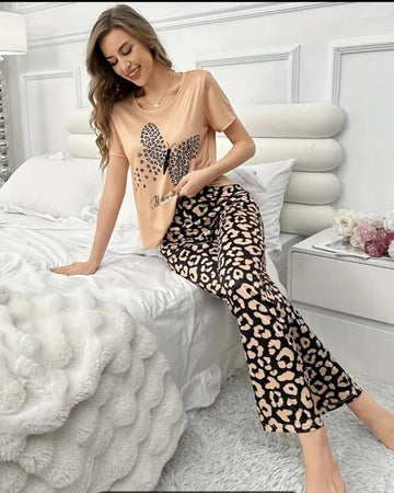 Brown you are beautiful butterfly Half Sleeves with Printed pajama Night Suit