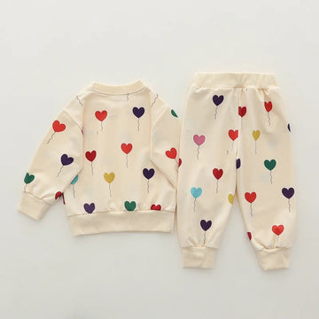 Off white All over Hearts Printed Sweatshirt with Matching trouser Kids track suit (RX-50007)