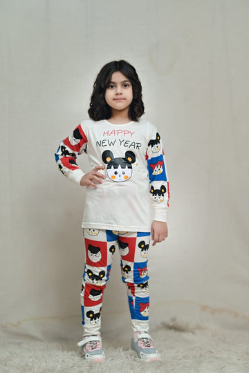 Multi happy new year Printed Kids Night Suit