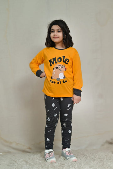 yellow mole Printed Kids Night Suit