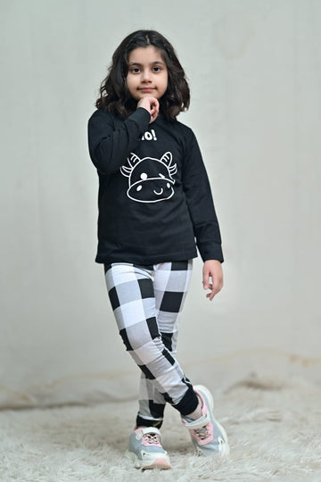 Black Cow Printed Kids Night Suit