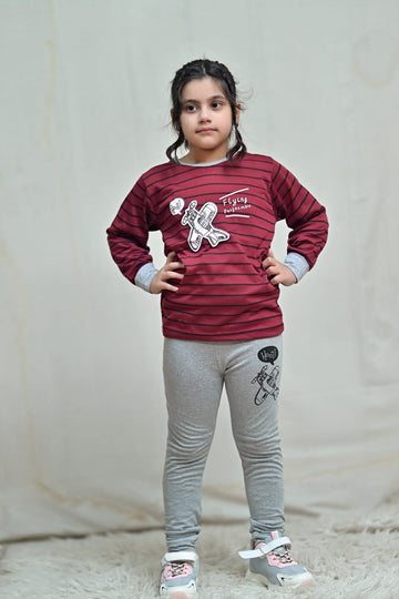 Maroon flying performance Printed Kids Night Suit