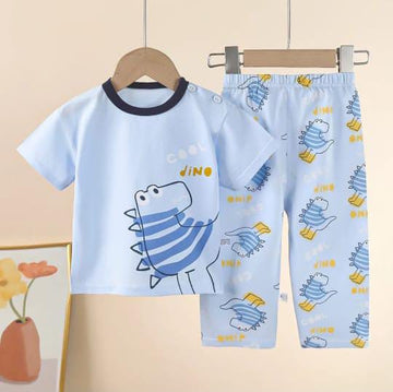 Sky blue Cool Dino Printed Kids Night Suit