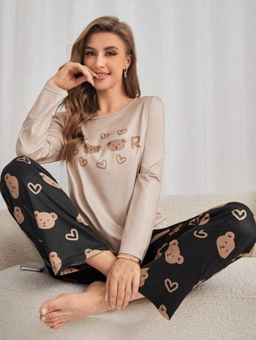 Off white bears With Black Pajama Printed Night wear
