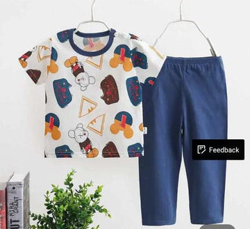 White multi Bears Printed Kids Night Suit