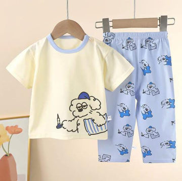 Off white sleepy puppy Printed Kids Night Suit