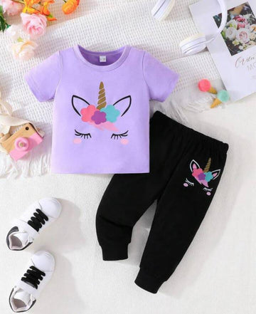 Purple Unicorn Eyes with black pajama Printed Kids Night Suit