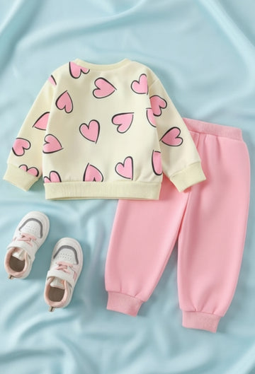Off White With Pink Hearts Kids track suit