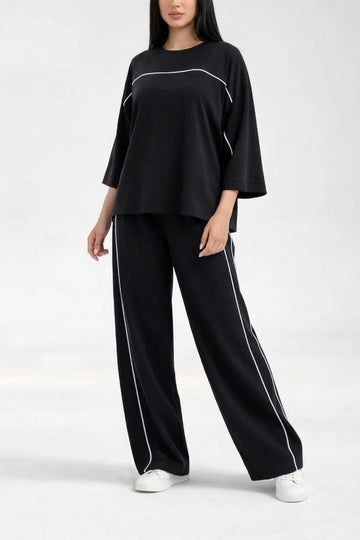 Black with White lining Plain plazzo night suit for her