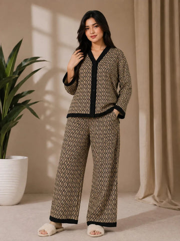 Signature Monogram Printed Button Style Pj Set