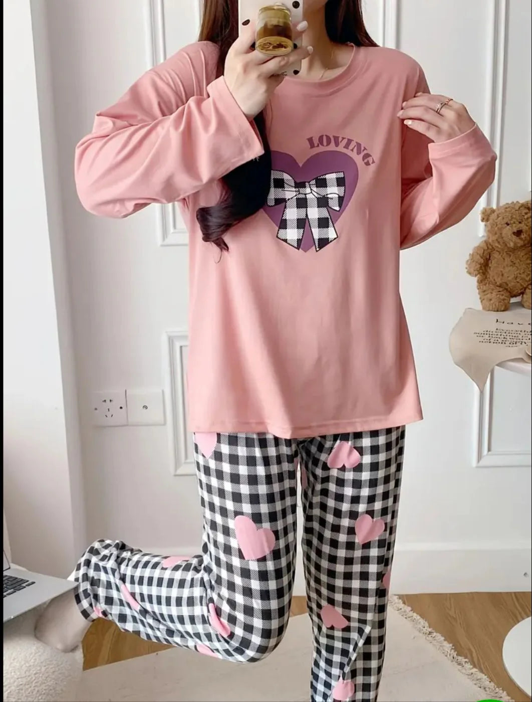 Baby Pink Loving with Check Ribbon Printed Full Sleeves PJ The Ultimate Dream Wear Sleep Suit