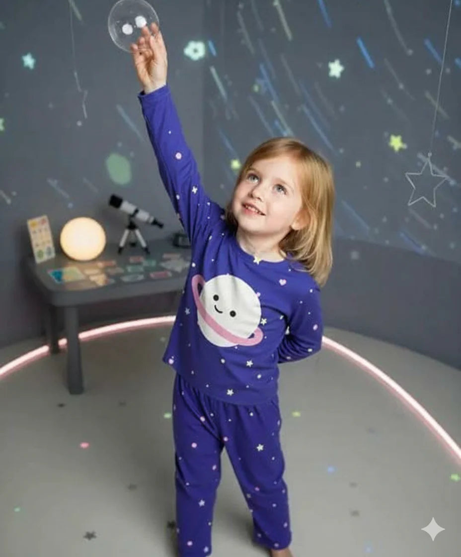 Blue Planet and Stars Printed Kids Night Suit