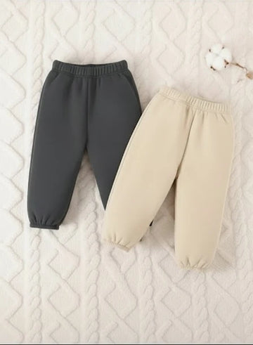 Pack of 2 Plain Fleece Trousers For Kids (RX-357) (Charcoal Grey, Off White)