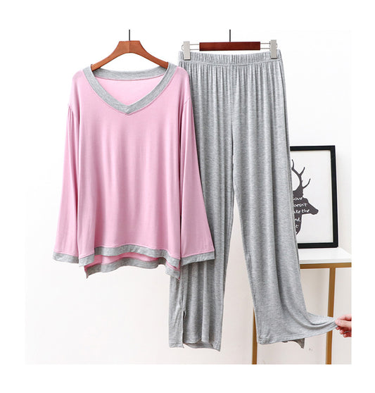 Pink V-Neck With Grey Color Plazo Night Suit For Women (RX-79)