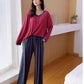 Maroon V-Neck With Blue Plazo Night Suit For Women ( RX-83)