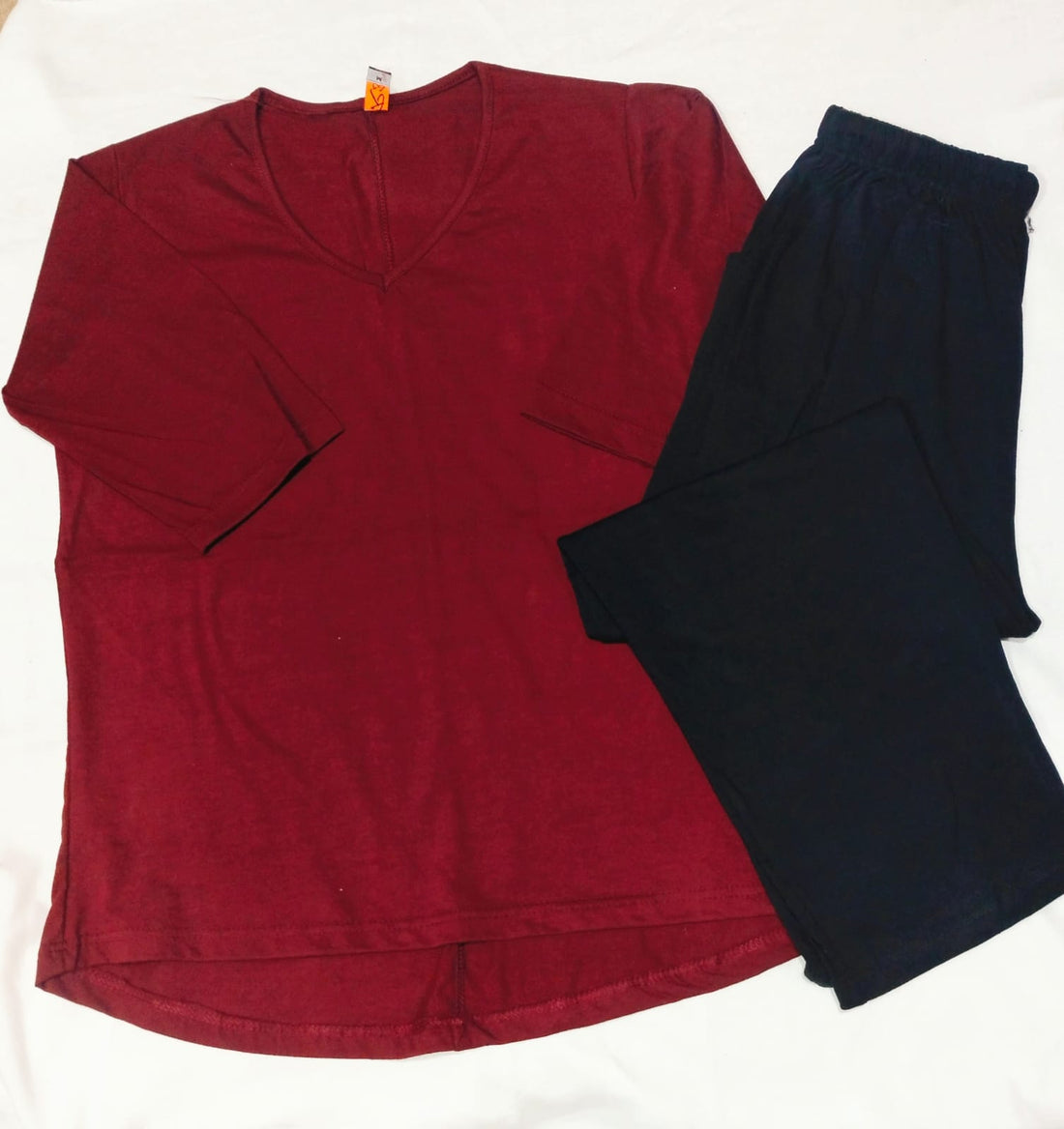 Maroon V-Neck With Black Plazo Night Suit For Her ( RX-92)