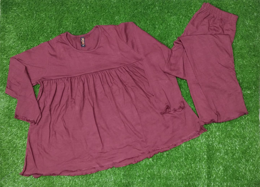 Maroon Frill Style Night Suit For Her (RX-95)