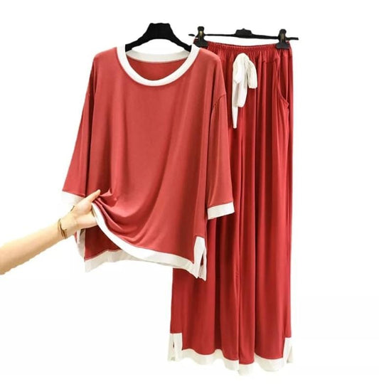 Red Flapper Style Plazo Pajama Night Suit For Women ( RX -86)
