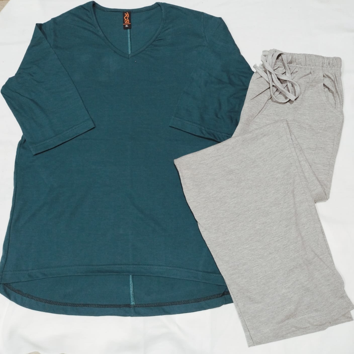 Green V-Neck With Grey Plazo Night Suit For Her ( RX-93)