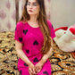 Shocking Pink With Hearts Half Sleeves Printed Night Suit For Her ( RX-103)