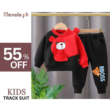 Black With Red Bear Print Sweatshirt With Trouser For Kids (RX-342)