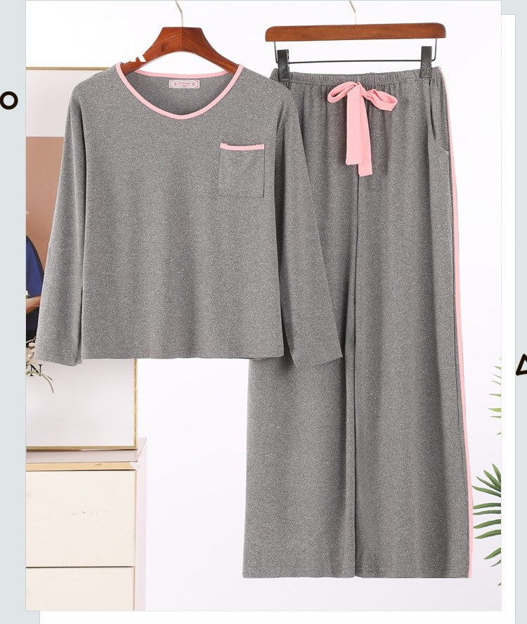 Grey with Pink V Neck Pocket T-shirt with Plazo Trouser Suit (RX-375)