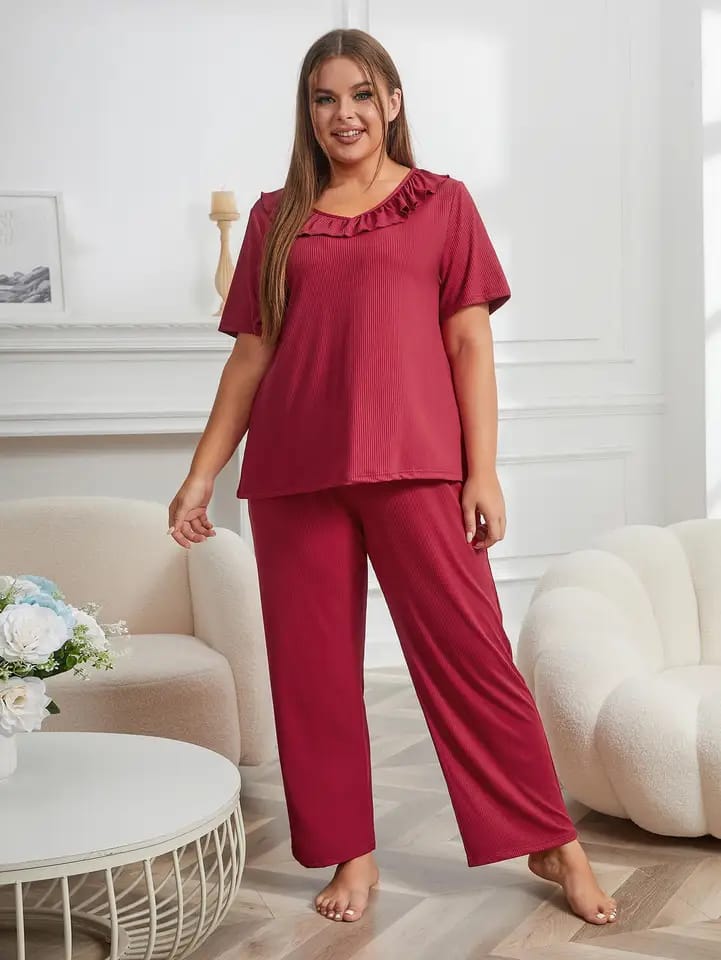 Maroon Neck Frill Style T-shirt with Plazo Trouser Suit (RX-376)