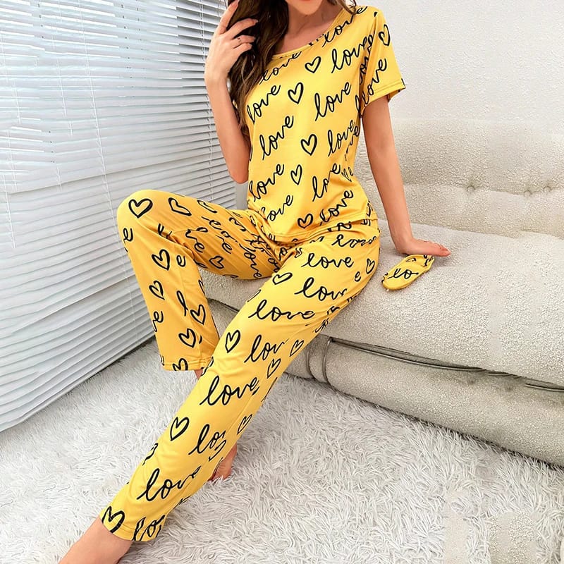 Yellow Love Printed half  T-shirt with Trouser Suit (RX-391)