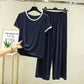 Navy blue Half sleeves with white pipen With Matching plazzo night suit For Her (RX-400)
