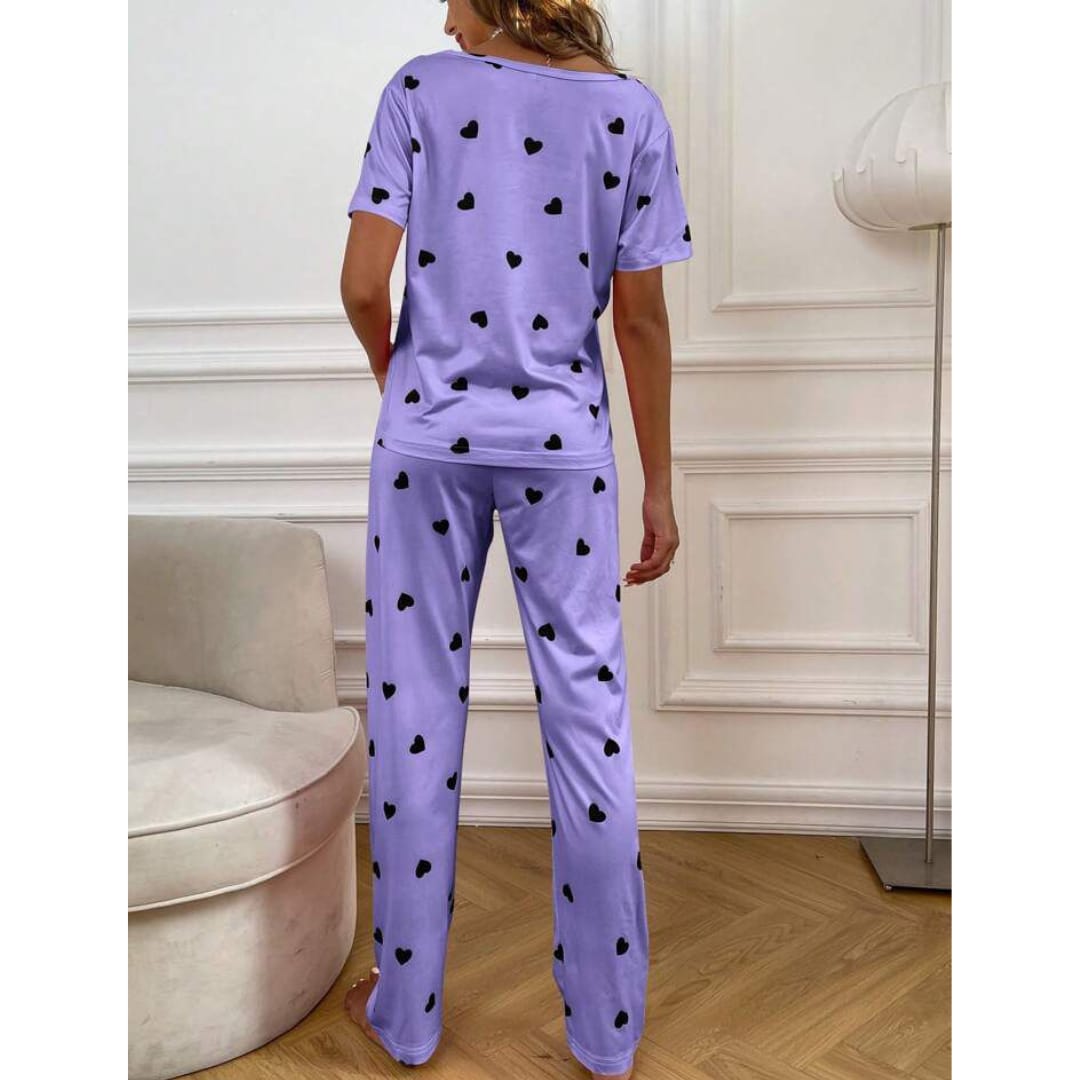 Purple with Black Hearts NEW pajama Printed Night wear ( RX-11004)