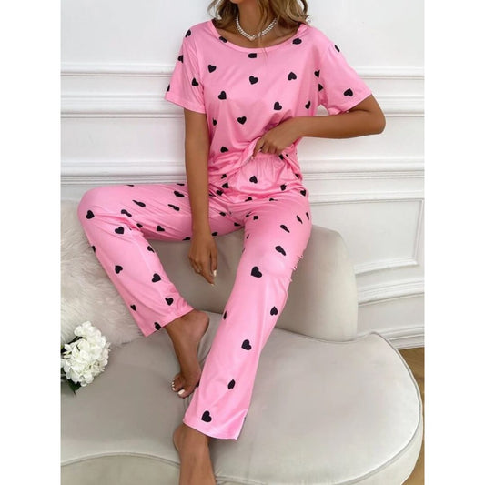 Pink with Black Hearts NEW pajama Printed Night wear ( RX-11003)