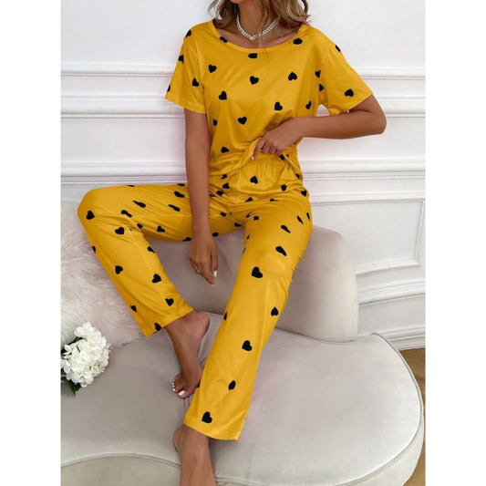 Yellow with Black Hearts NEW pajama Printed Night wear ( RX-11005)