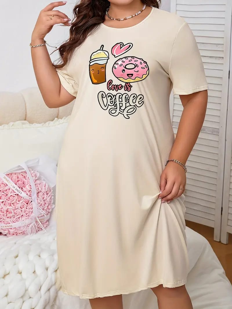 Skin Coffe And Donut Print Long Shirt For Women (MN-215)