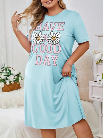 Blue Have A Good Day Print Long Shirt For Women (MN-216)