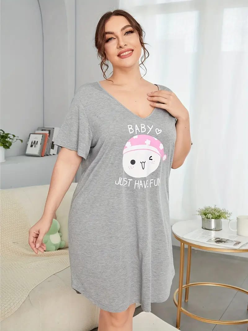 Grey Baby Kitty Print Long Shirt For Women (MN-211)