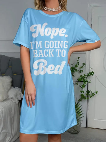 Blue Nope I Am Going Back To Bed Print Long Shirt For Women (MN-207)