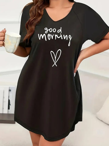 Black Good Morning Print Long Shirt For Women (MN-213)