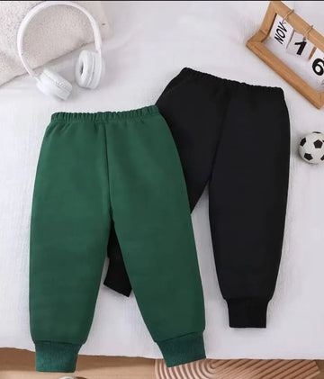 Pack of 2 Plain Fleece Trousers For Kids  (Green, Black)